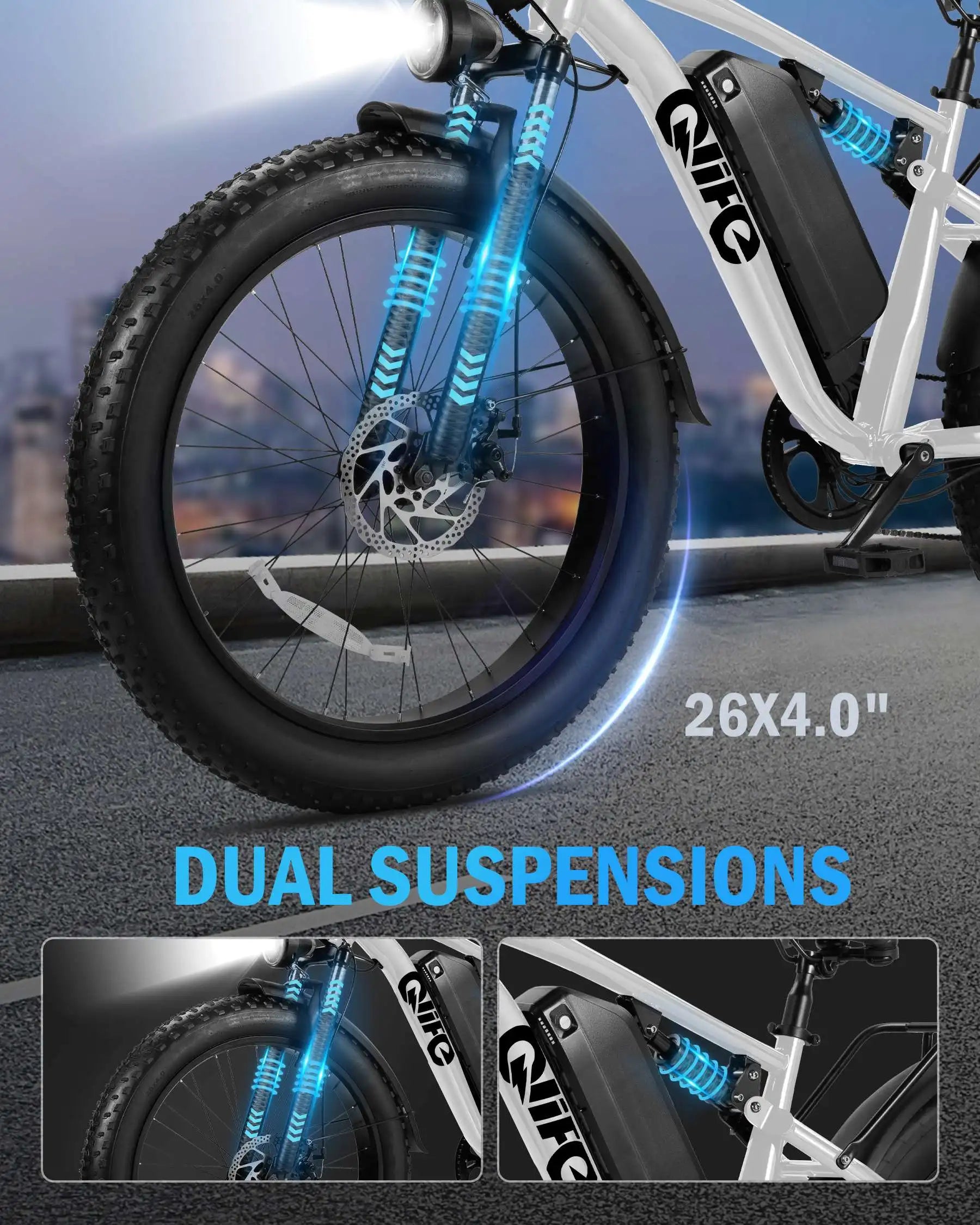 Qlife Racer Plus Fast Long Range 26 Inch 48v 750W Fat Tire Electric Mountain Bicycle