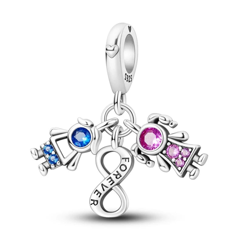925 Sterling Silver Romantic Couple Boy Girl Valentine's Day Charms Chameleon Fit Original Bracelet Women DIY Beads Pendant