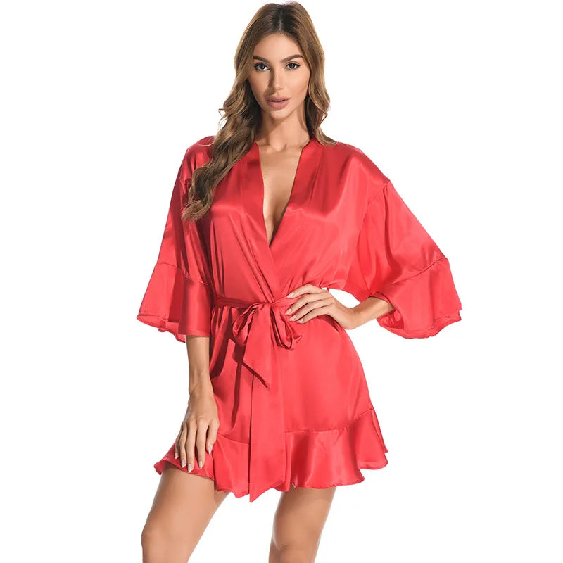 Bride Bridesmaid Wedding Robe Spring Summer New Female Kimono Bathrobe Gown Nightdress Sexy Satin Ruffle Home Dress Lounge Wear
