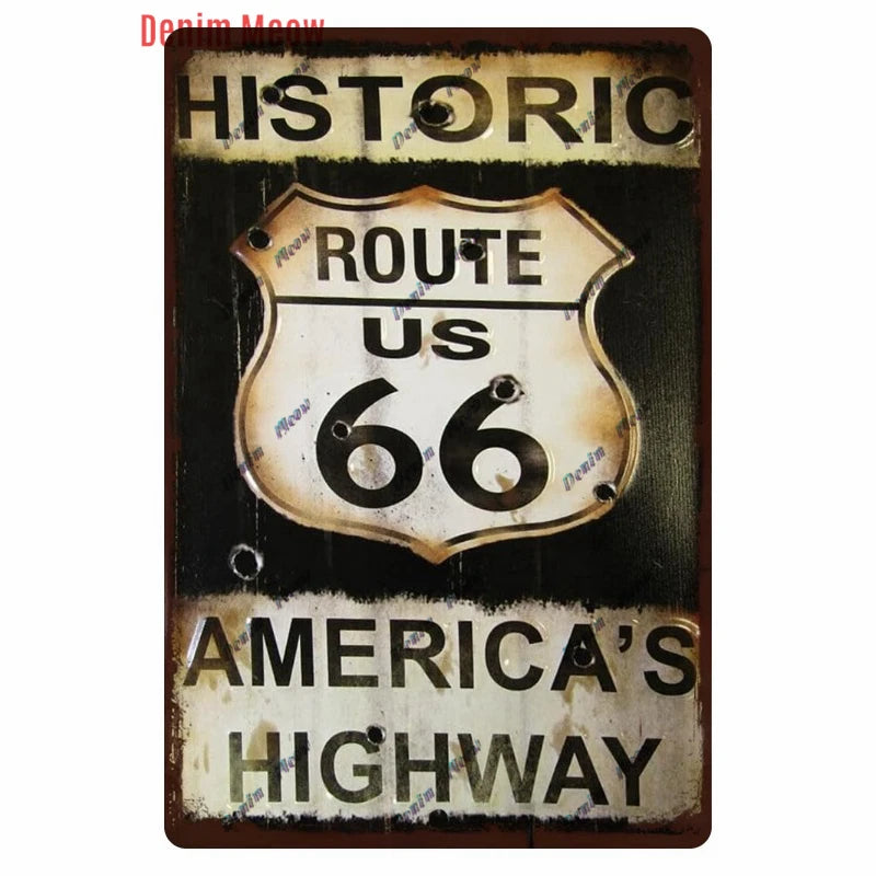 Mother Road Vintage Metal Sign Plate, New Style, Route 66, Old Route 66, Neon Light Effect, Mancave home Decor, WY14
