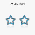 MODIAN New 925 Sterling Silver Vintage Stars Turquoise Ear Studs Fashion Hollow Out Charm Female Stud Earrings For Women Jewelry