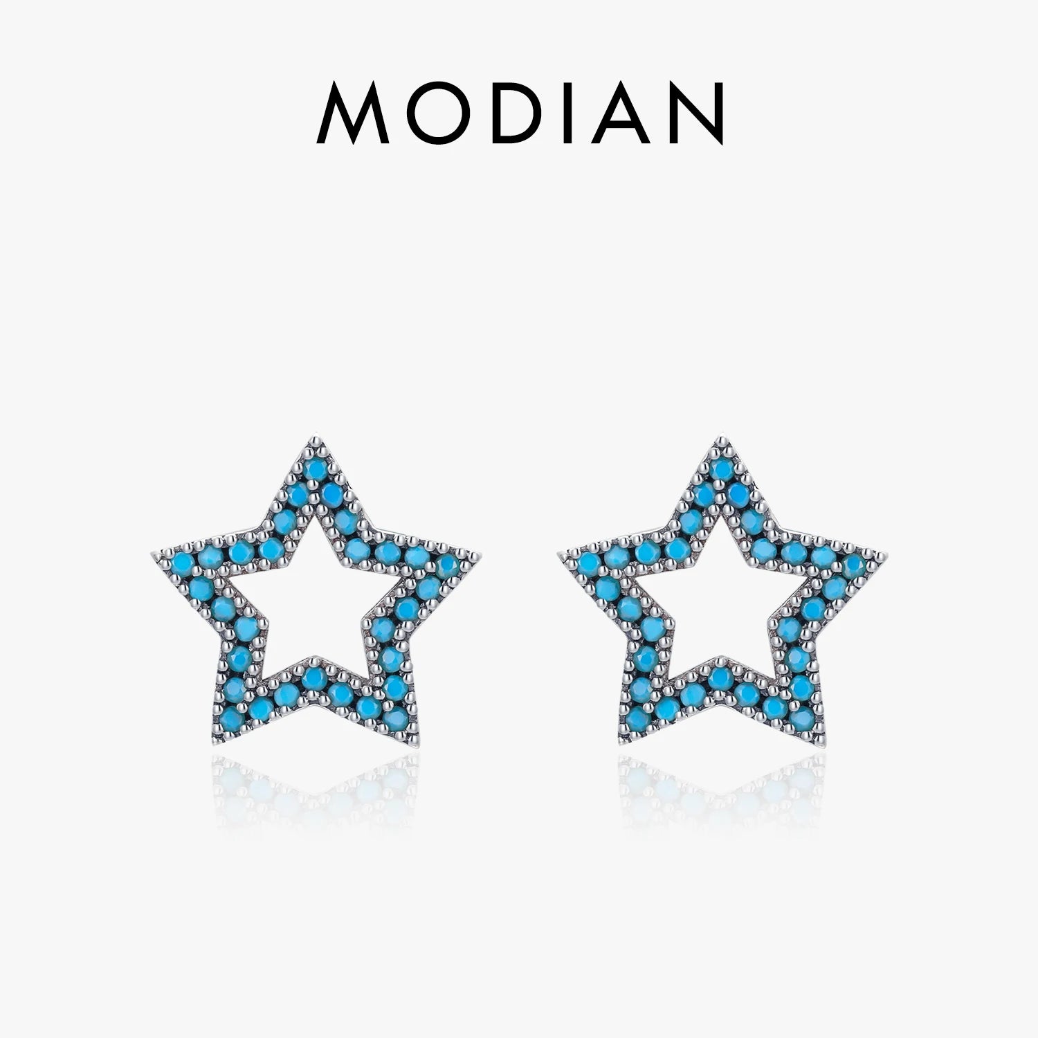 MODIAN New 925 Sterling Silver Vintage Stars Turquoise Ear Studs Fashion Hollow Out Charm Female Stud Earrings For Women Jewelry