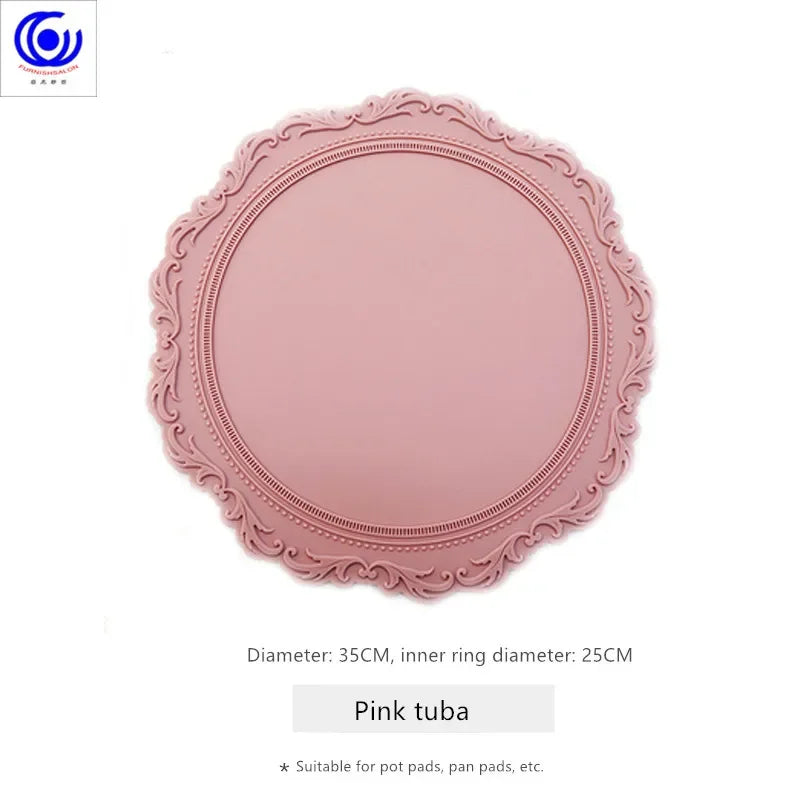 ins retro baroque relief banquet silicone lace placemat thermal insulation anti-scalding plate bowl vase mat