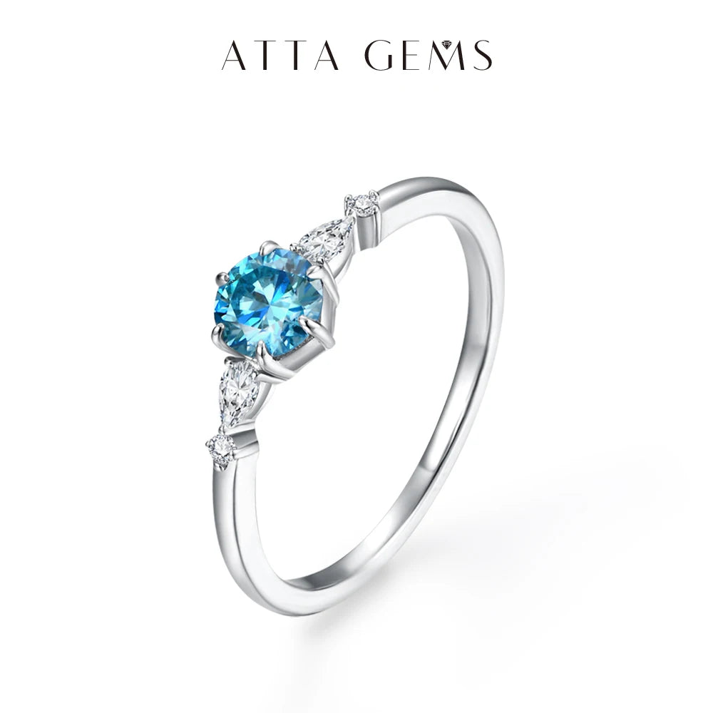 ATTAGEMS New D Color Round Cut 5.0mm Colorful Moissanite Ring for Women Man Solid 925 Sterling Silver Halloween Jewelry Party