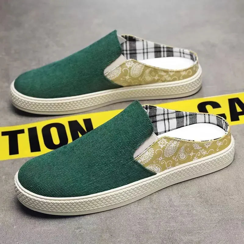 Man Half Slipper Summer New Casual Shoes Half Slippers Breathable Canvas Soft Bottom Lightweight Walking Shoe Vulcanized Shoes