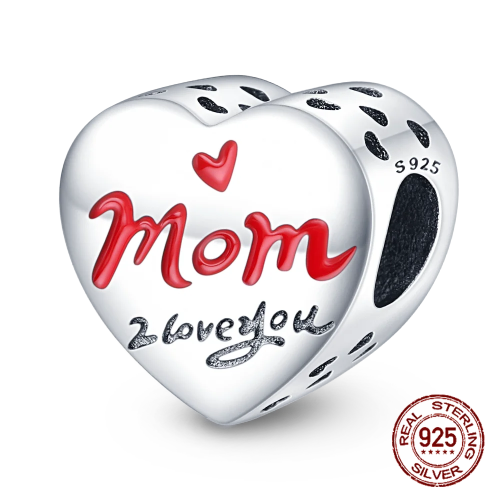 925 Sterling Silver Heart Shaped Warm Family MOM Charm Beads Fit 4MM hole diameter Bracelets Fine DIY Mother's Day Jewelry Gifts