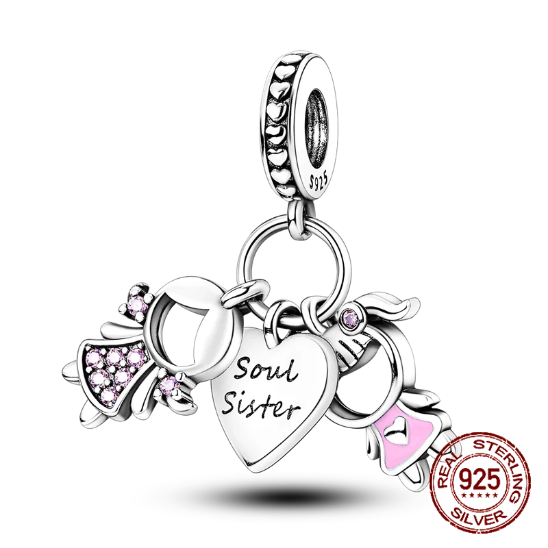 925 Sterling Silver Heart Shaped Warm Family MOM Charm Beads Fit 4MM hole diameter Bracelets Fine DIY Mother's Day Jewelry Gifts