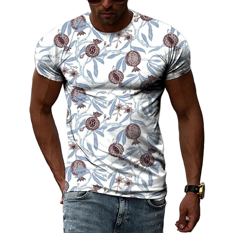 Summer New Men's Floral Pattern 3D T-shirt Street Hip Hop Personality Print Tops Trendy Fashion Round Neck Short Sleeve Clothing