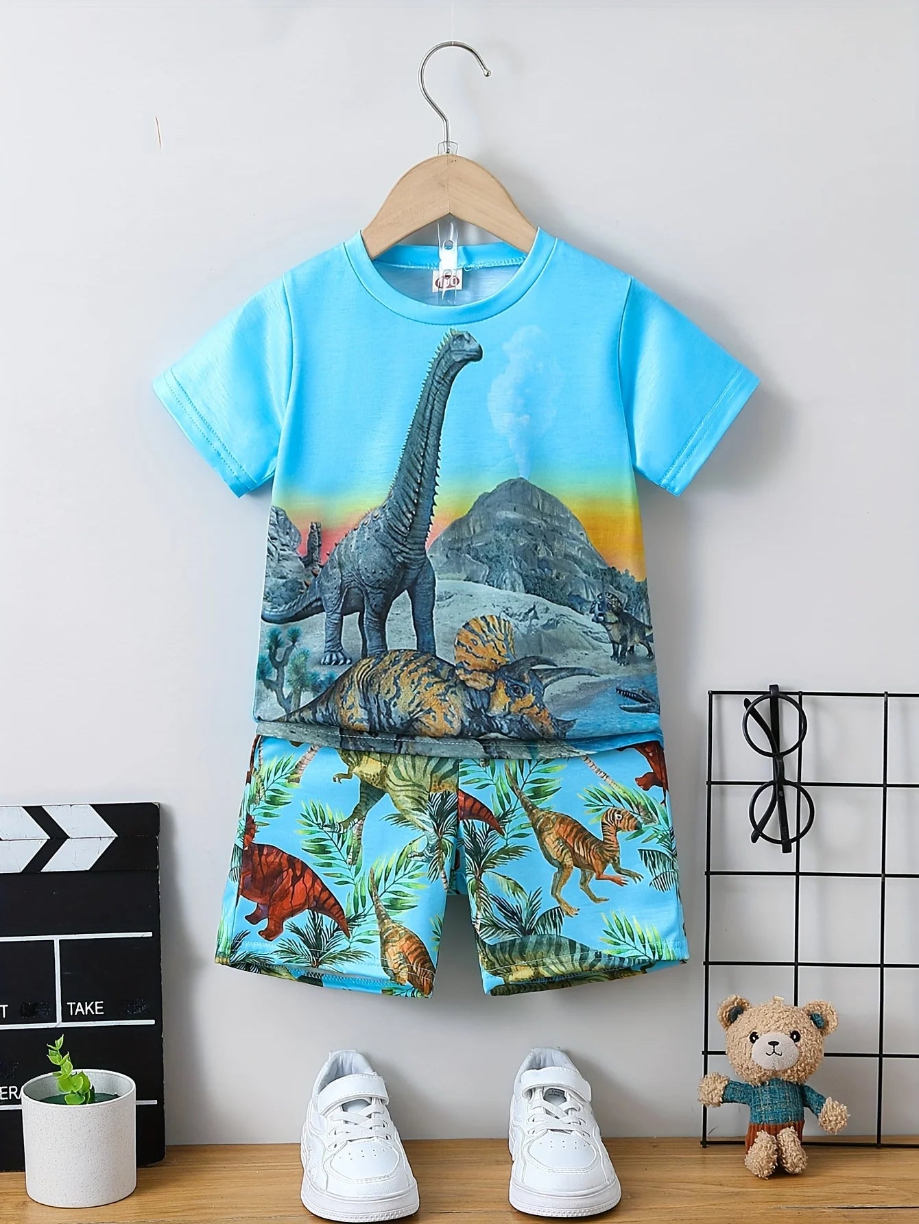 Children's Clothing Suit for Boy Short Sleeve Girl Shorts 3D Cartoon Dinosaurs Print Kids Summer Clothes Boy set Children's Set