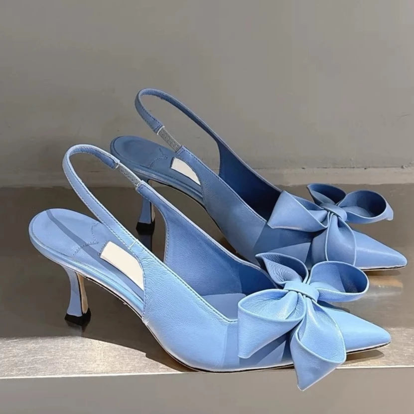 2025 Spring Summer New Fashion High Heel Bow Pointed Toe Stiletto Sandals Sexy Women Shoes