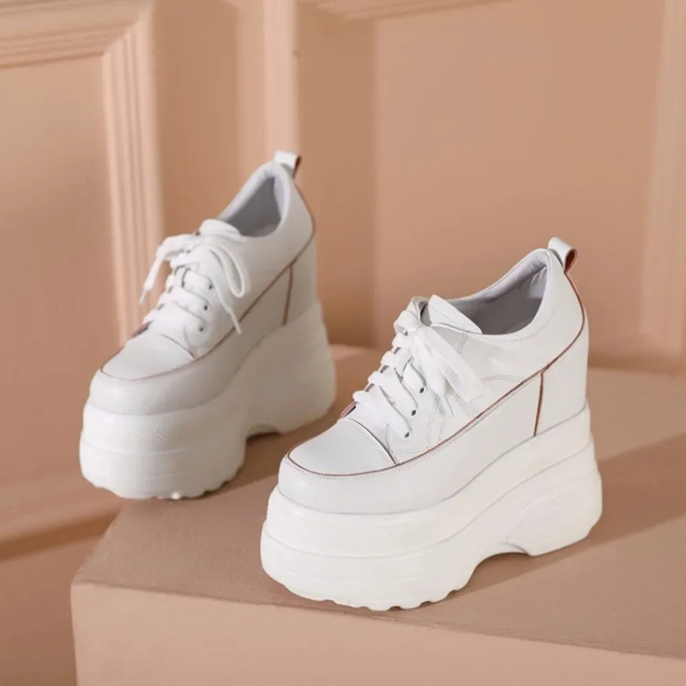 High Quality Women Platform Vulcanized Shoes Wedge Heels 14 CM Casual Shoes Height Increasing White Sneakers Women Trainers Shoe