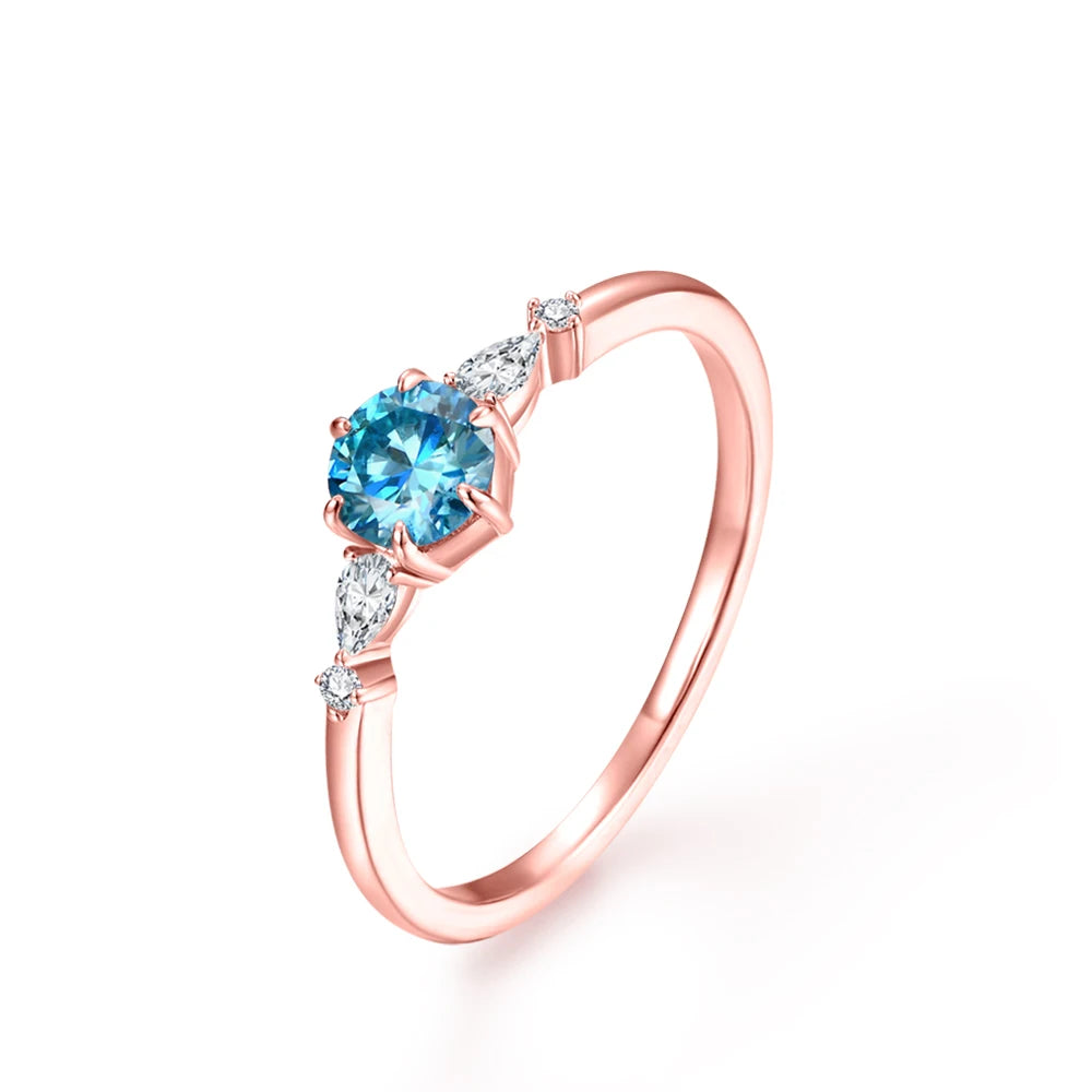 ATTAGEMS New D Color Round Cut 5.0mm Colorful Moissanite Ring for Women Man Solid 925 Sterling Silver Halloween Jewelry Party