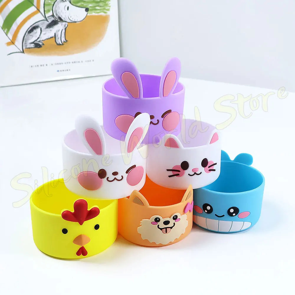 SW 7.5CM Cartoon Animal Bow Silicone Cup Bottom Cover For Stanley 40oz Tumbler Protective Water Bottle Sleeve Anti-slip Cup Boot