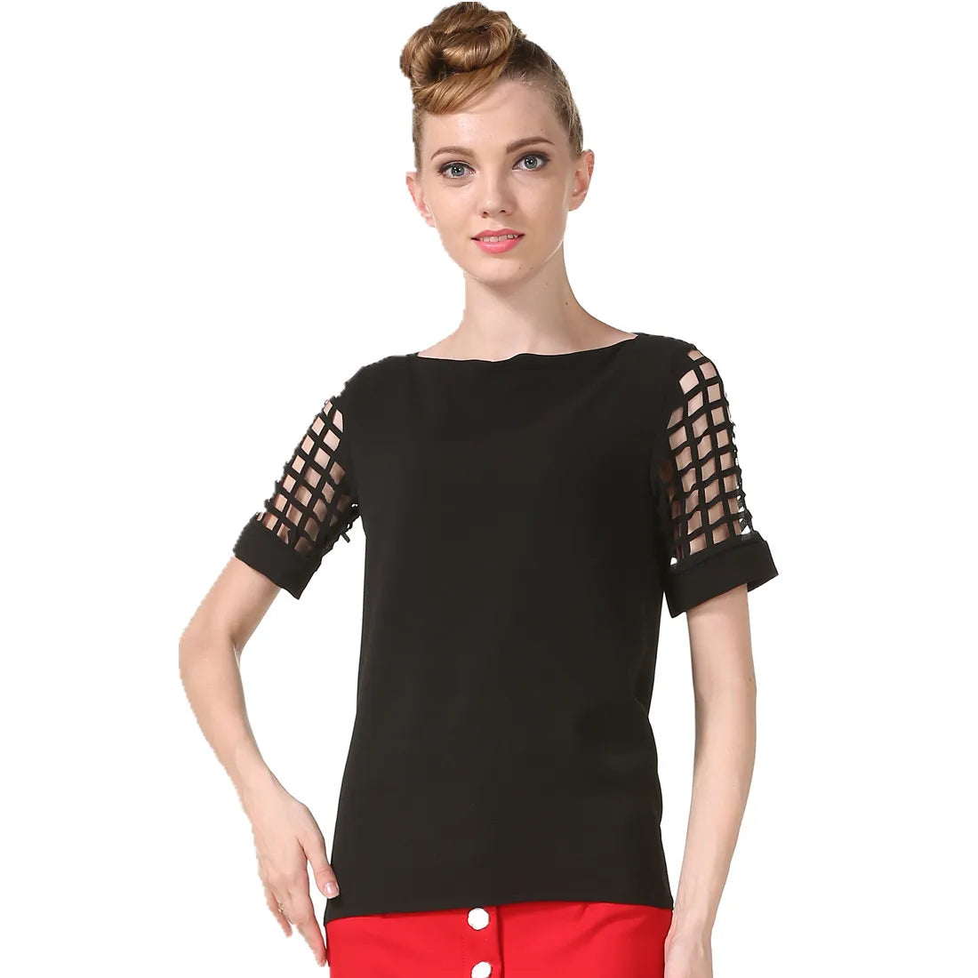 Summer Blouse Sexy Women Ladies Hollow Sleeve Slash Neck Loose Solid Shirts Casual Tops