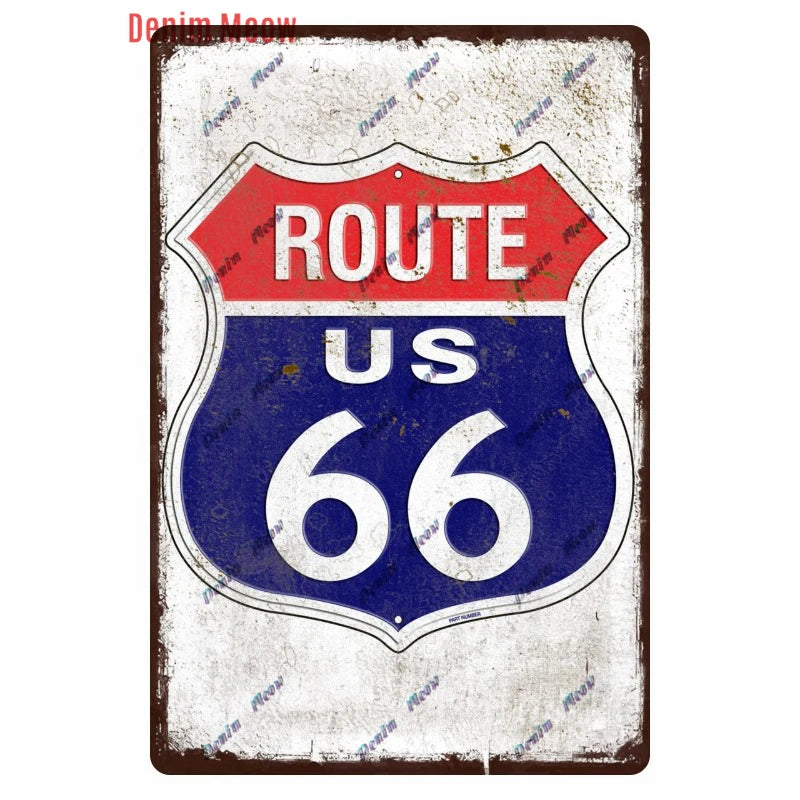 Mother Road Vintage Metal Sign Plate, New Style, Route 66, Old Route 66, Neon Light Effect, Mancave home Decor, WY14