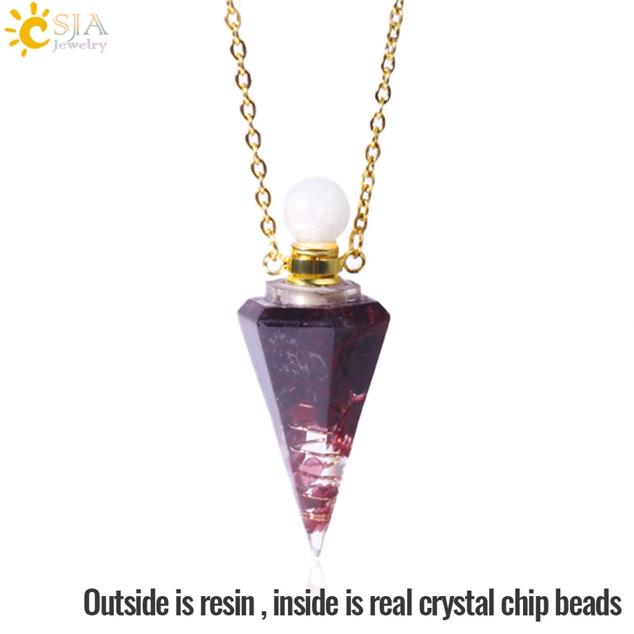 Resin Natural Stone Quartz Aromatherapy Pendant Necklace Gold Color Essential Oil Diffuser Perfume Bottle Crystal Necklaces H205