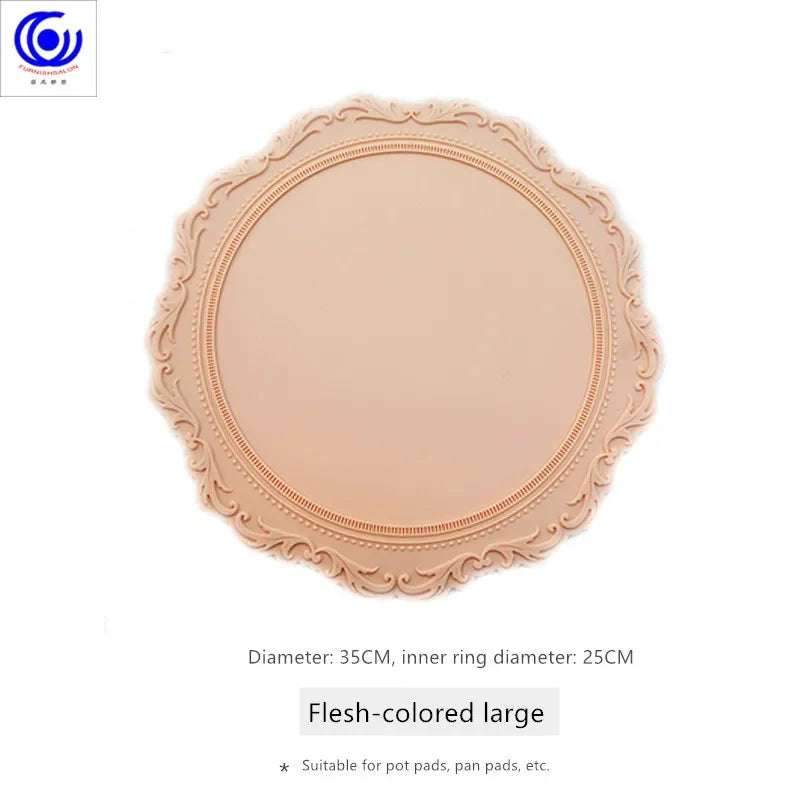 ins retro baroque relief banquet silicone lace placemat thermal insulation anti-scalding plate bowl vase mat