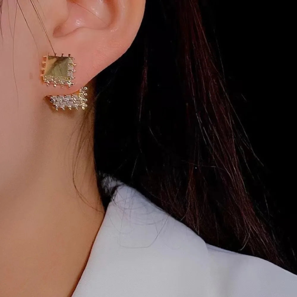 High Quality Earrings Sparkling Zircon Jewelry, women's Square Golden Earrings women's Luxury Jewelry Cute Girls Christmas Gifts