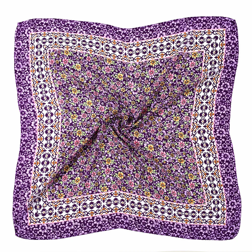 85*85cm Pastoral Style Women Headband Scarf Luxury Floral Print Square Bandana Lady Handkerchief Ethnic Shawl Head Scarves