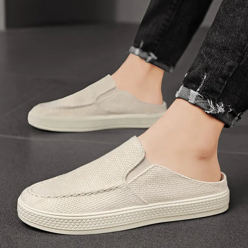 Man Half Slipper Summer New Casual Shoes Half Slippers Breathable Canvas Soft Bottom Lightweight Walking Shoe Vulcanized Shoes