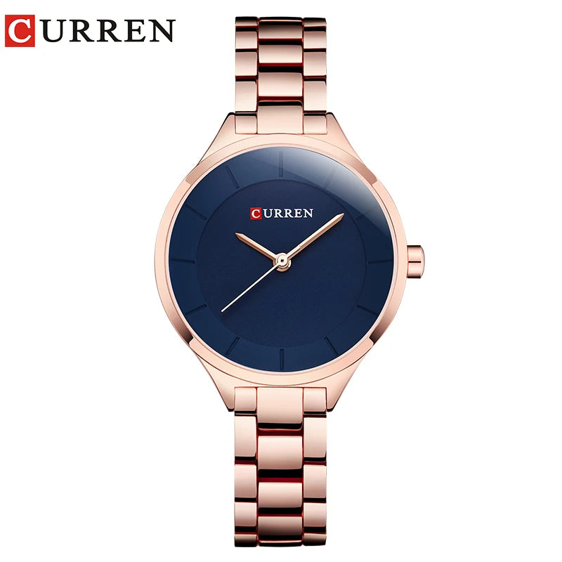 Curren 9015 Business Quartz Watch for Ladies, Waterproof Stainless Steel Strap Casual Wristwatch