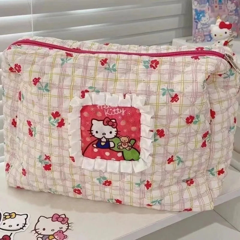 Hello Kitty Cute Cartoon Cat Large Capacity Makeup Bag Travel Portable Floral Student Storage Bag Women Accessories Wholesele