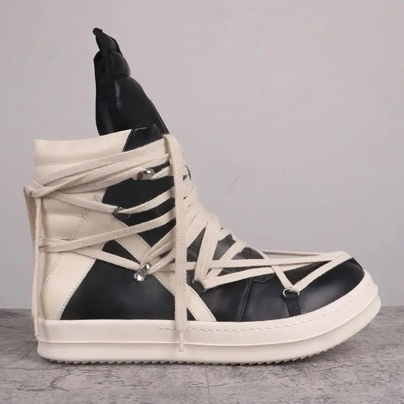 Men High Top Shoes Women Leather Casual Platform Sneakers Luxury Lace Up Zip Autumn Black White Designer Boots