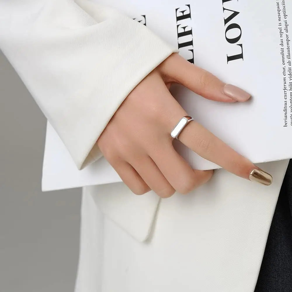 VQYSKO Mother Of Pearl Waterproof Tarnish Free Ring Signet Ring Dainty Bar Beautiful Gift For Her Him Staple Jewelry