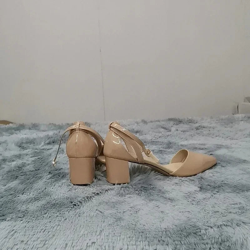 2026 Summer Women Sandals Sexy 5cm Single Work OL Thick High Heels Matte Pointed Toe Pumps Shollow Mouth Party Red Wedding Shoes