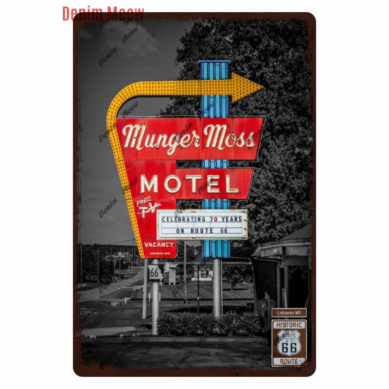Mother Road Vintage Metal Sign Plate, New Style, Route 66, Old Route 66, Neon Light Effect, Mancave home Decor, WY14