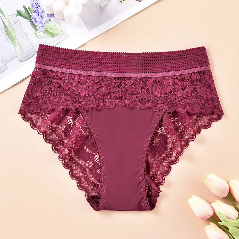 Sexy Lace Briefs High Waisted Women Underwear Elastic Breathable Panties Hollowed Out Embroidery Summer Lingerie Трусы Женские
