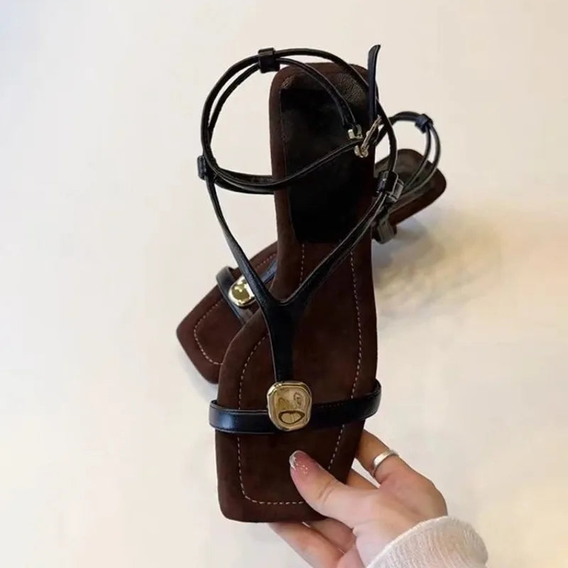 New Women High Heels Sandals Square Toe Heeled Shoes Summer Slippers 2025 Designer Party Sexy Dress Shoes Woman Pumps Zapatillas