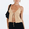Sexy Summer Cami Top Bowknot Lace-Up Sleeveless Cropped Vest Elegant Youth Clothes Women Fashion Off Shoulder 2024 New
