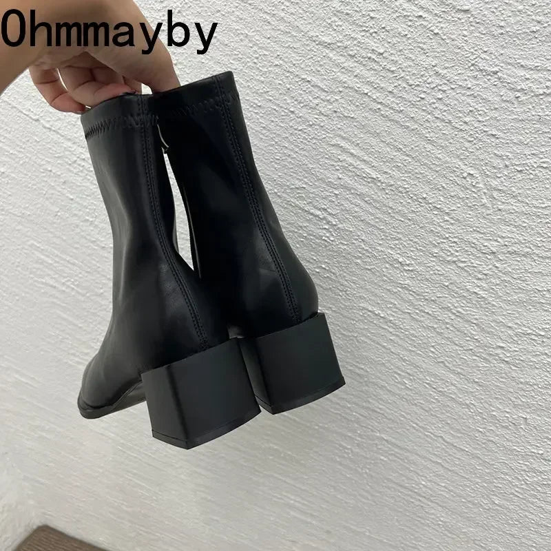 2026 Autumn Winter Design Heel Ankle Boot Fashion Square Toe Zipper Ladies Casual Chelsea Boots Shoes Soft Leather Short Boot