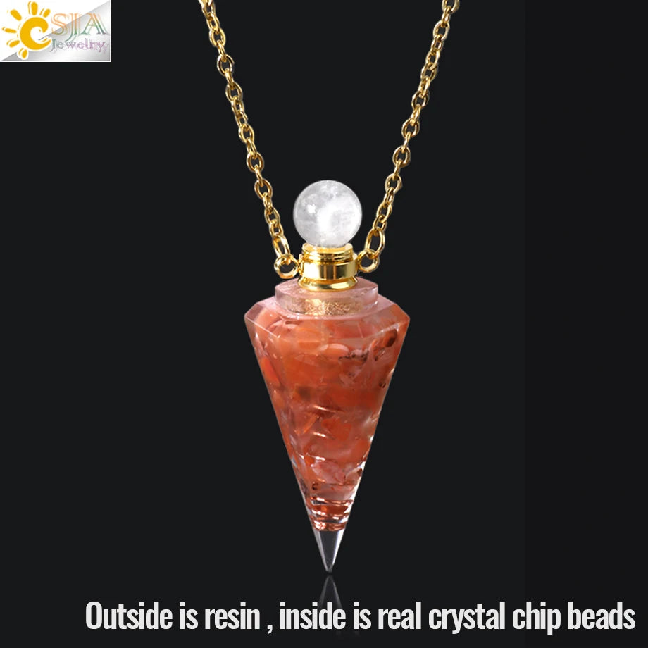 Resin Natural Stone Quartz Aromatherapy Pendant Necklace Gold Color Essential Oil Diffuser Perfume Bottle Crystal Necklaces H205