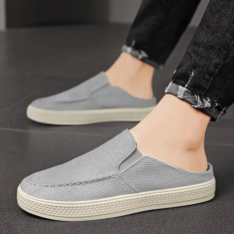 Man Half Slipper Summer New Casual Shoes Half Slippers Breathable Canvas Soft Bottom Lightweight Walking Shoe Vulcanized Shoes