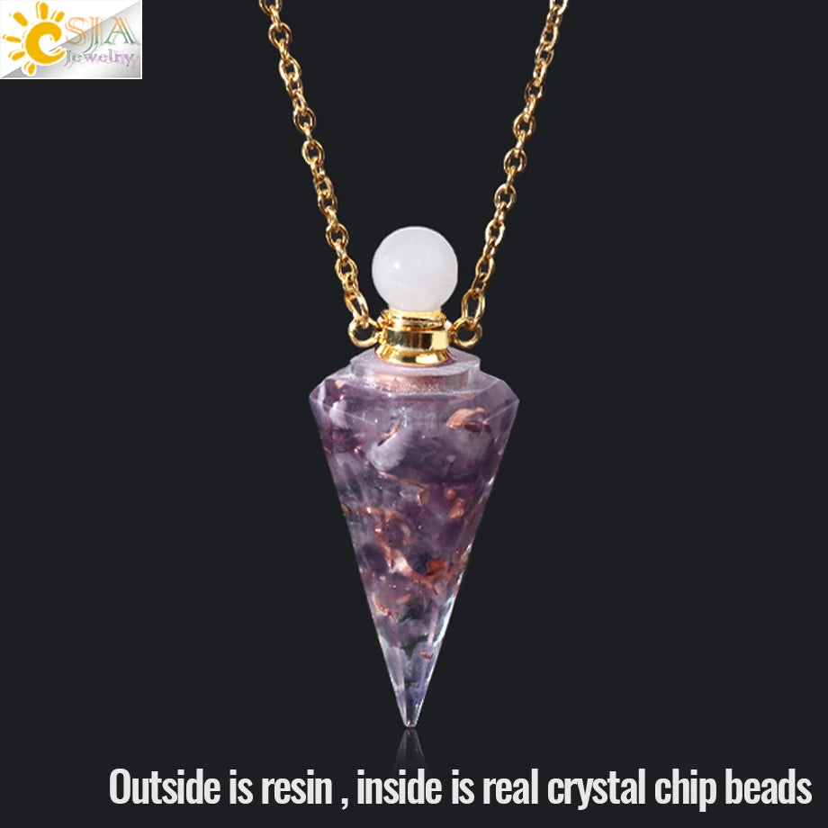Resin Natural Stone Quartz Aromatherapy Pendant Necklace Gold Color Essential Oil Diffuser Perfume Bottle Crystal Necklaces H205
