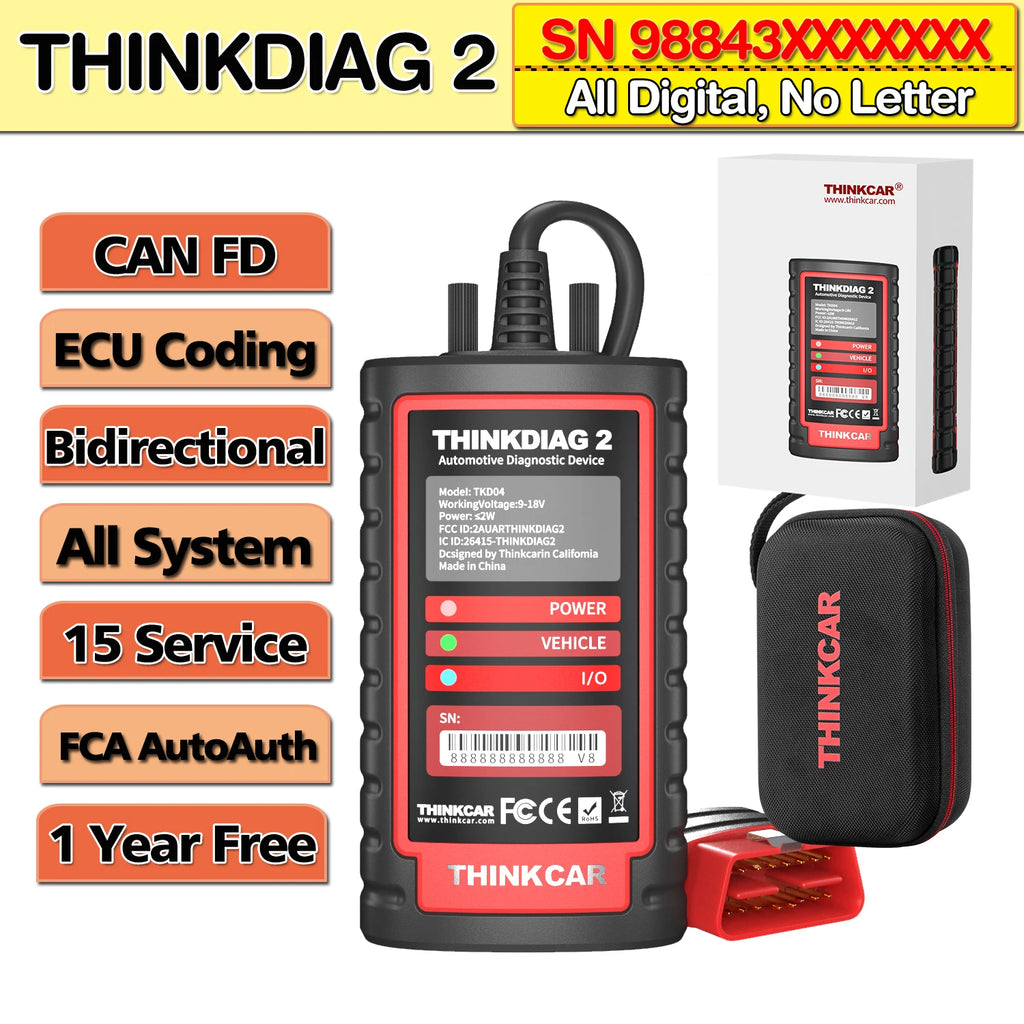 ThinkDiag 2 ALL software 1 Year Free Update Auto Diagnostic tool support CAN FD ECU Coding Active Test 16 reset OBD2 Scanner