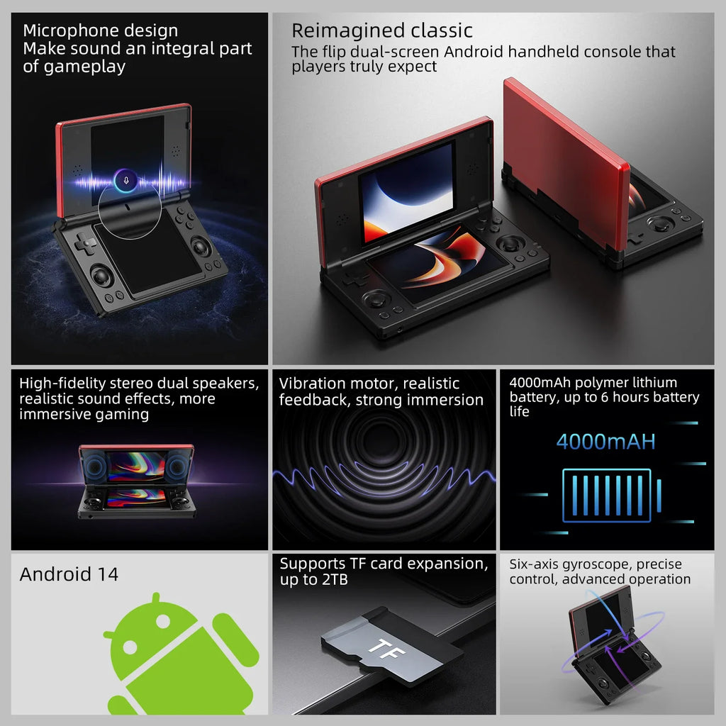 Anbernic RG DS Retro Video Game Console Android 14 4 Inch IPS Dual Multi-touch Screen Flip Game Player RGDS For Christmas Gift