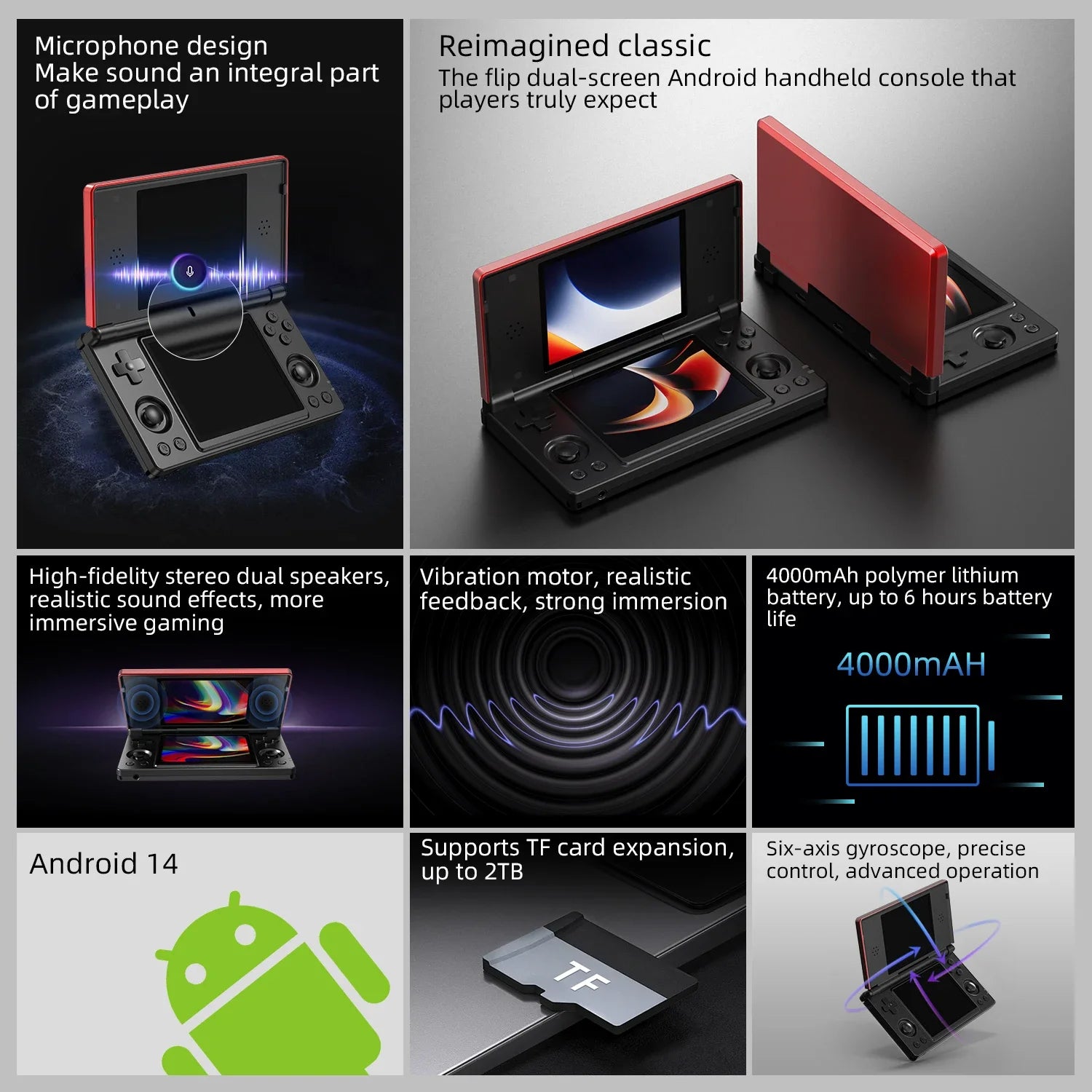 Anbernic RG DS Retro Video Game Console Android 14 4 Inch IPS Dual Multi-touch Screen Flip Game Player RGDS For Christmas Gift
