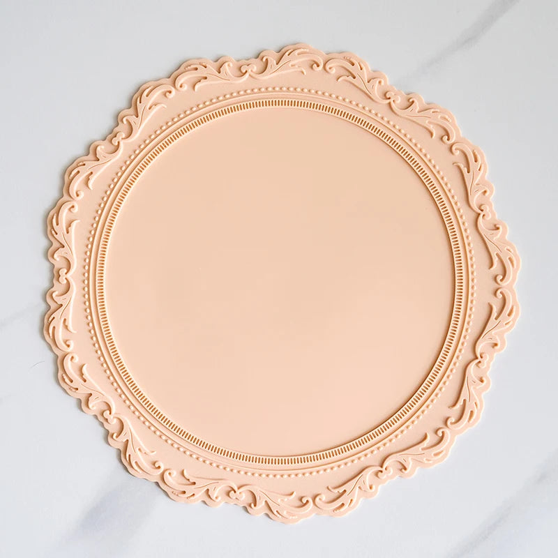 French Vintage Silicone Dining Mat round Bowl Plate Heat Resistant Mat Cup Anti-Scalding Pad Home Decoration Accories