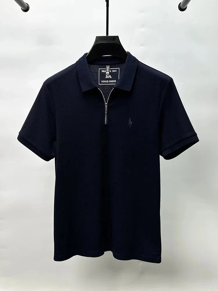 Brand Embroidered Half Zipper Short Sleeve Polo Shirt Men Flip Collar Casual Top Summer Trendy Designer New Casual Paul T-shirt