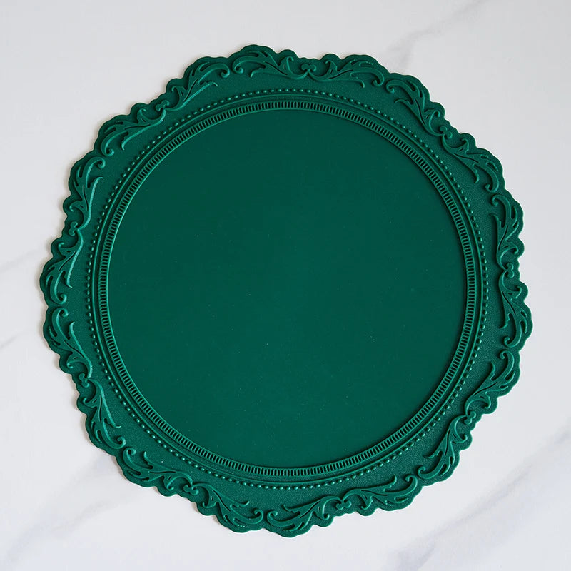 French Vintage Silicone Dining Mat round Bowl Plate Heat Resistant Mat Cup Anti-Scalding Pad Home Decoration Accories