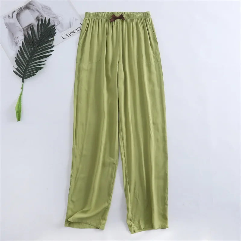 Spring and summer new women's trousers 100% viscose leg + straight casual breathable comfortable plus size home sleep pants cute