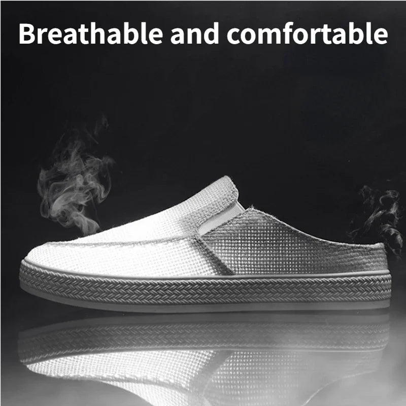 Man Half Slipper Summer New Casual Shoes Half Slippers Breathable Canvas Soft Bottom Lightweight Walking Shoe Vulcanized Shoes