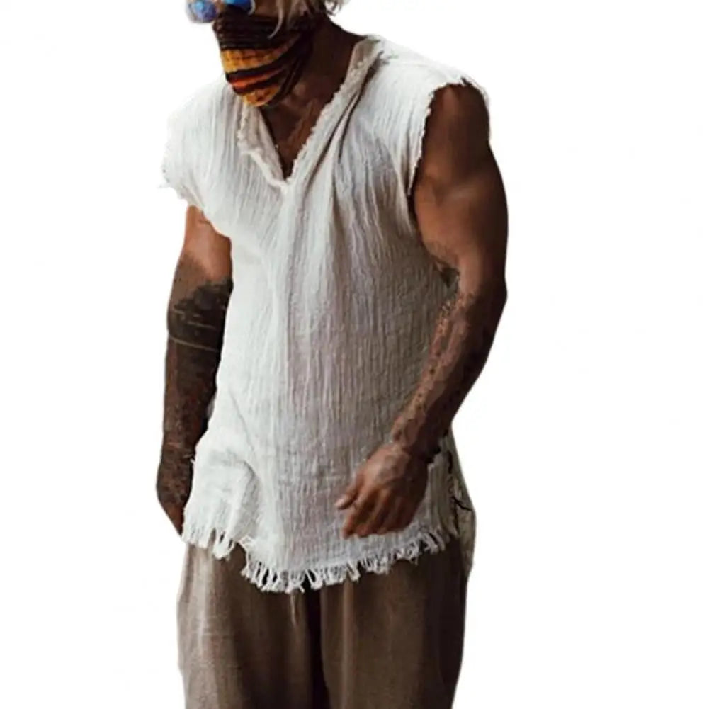 Stylish Men Tank Top  Solid Color Simple Tank Top  Breathable V Neck Summer Vest