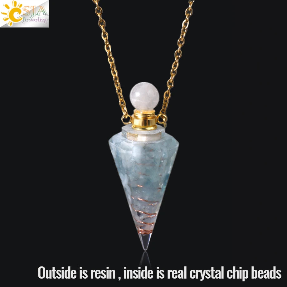 Resin Natural Stone Quartz Aromatherapy Pendant Necklace Gold Color Essential Oil Diffuser Perfume Bottle Crystal Necklaces H205