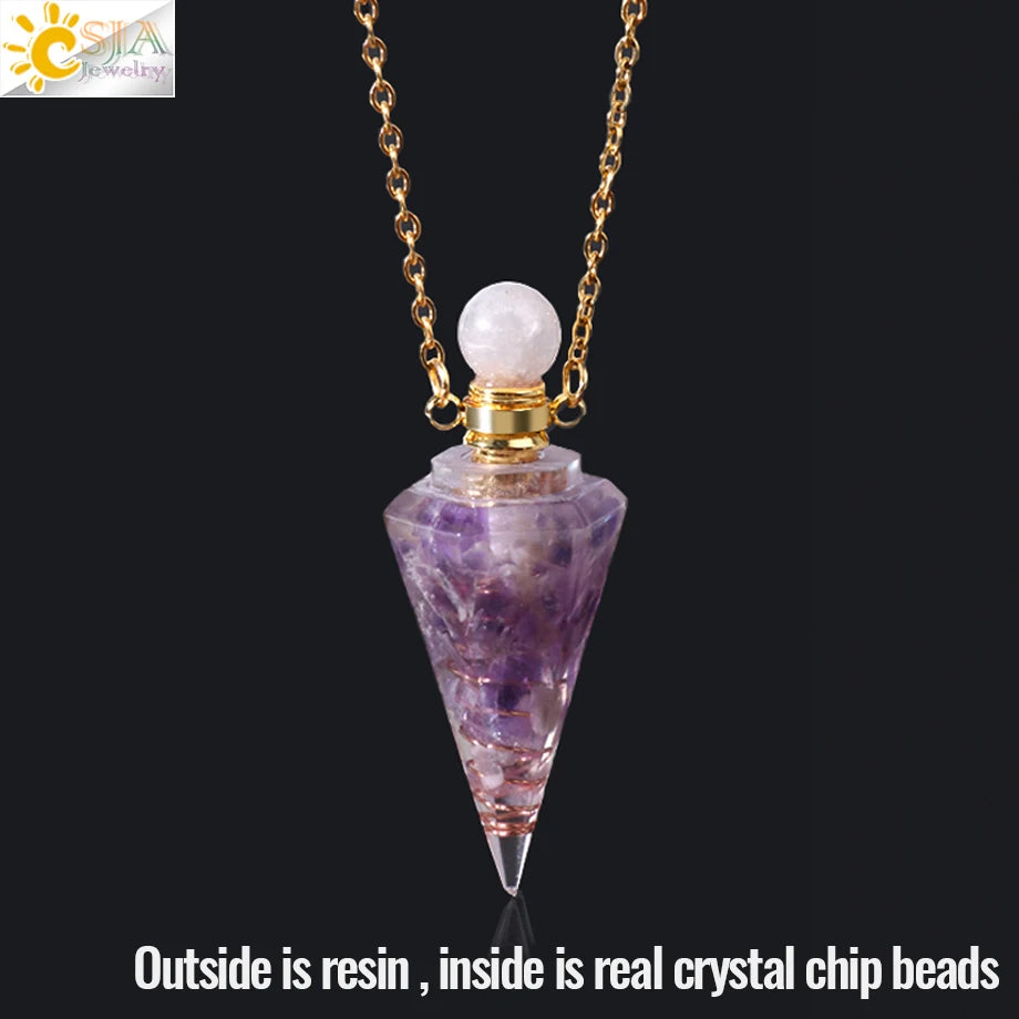 Resin Natural Stone Quartz Aromatherapy Pendant Necklace Gold Color Essential Oil Diffuser Perfume Bottle Crystal Necklaces H205