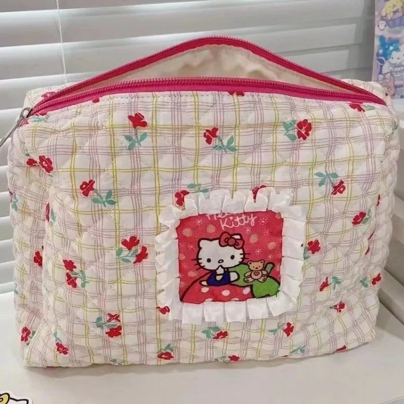 Hello Kitty Cute Cartoon Cat Large Capacity Makeup Bag Travel Portable Floral Student Storage Bag Women Accessories Wholesele
