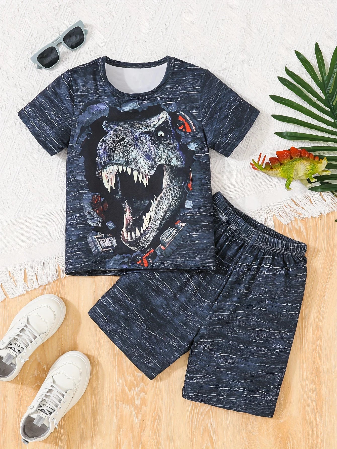 Children's Clothing Suit for Boy Short Sleeve Girl Shorts 3D Cartoon Dinosaurs Print Kids Summer Clothes Boy set Children's Set